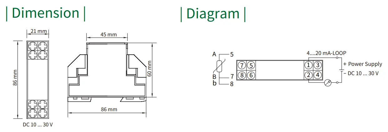 bộ chuyển đổi nhiệt độ Pt100 đầu ra 4-20mA TP02 của eyc-tech